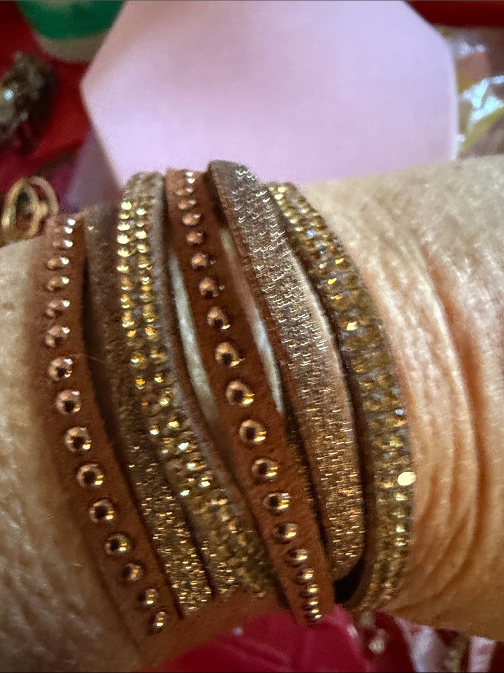 Sparkle Multi-Row Metallic Strap Bracelet, Snap Adj., 16,17,18”, (J0285)